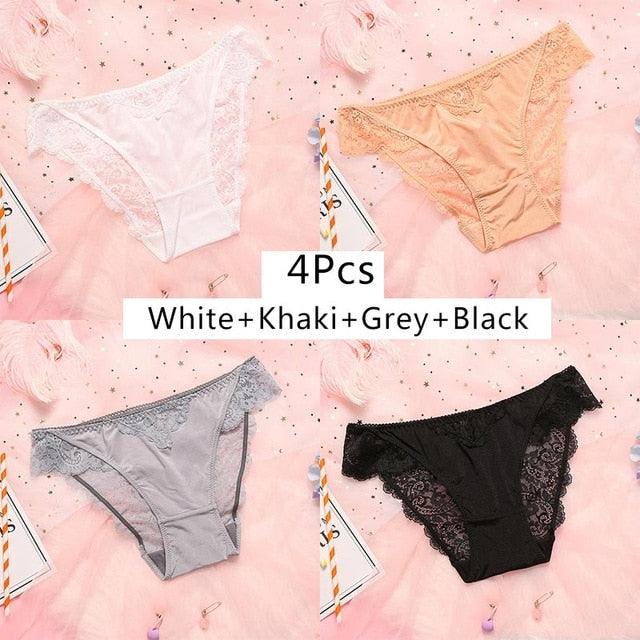 Cute 4pcs Women Lace Underwear - Sexy Transparent Mesh Panties - Seamless Briefs Breathable (TSP4)