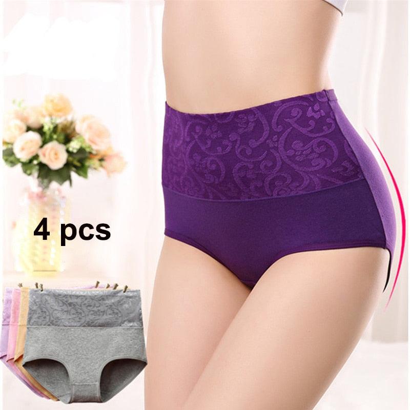Amazing 4pcs/lot High Waist 100% Women's Cotton Underwear - Comfortable Breathable Abdomen Underwear (TSP2)
