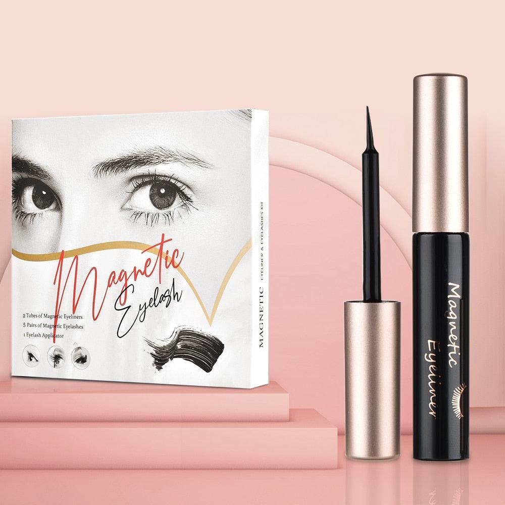 5 Pair Magnetic Eyelashes With Magnet Liquid Eyeliner Tweezer Set - Waterproof Long Lasting (M2)(1U86)
