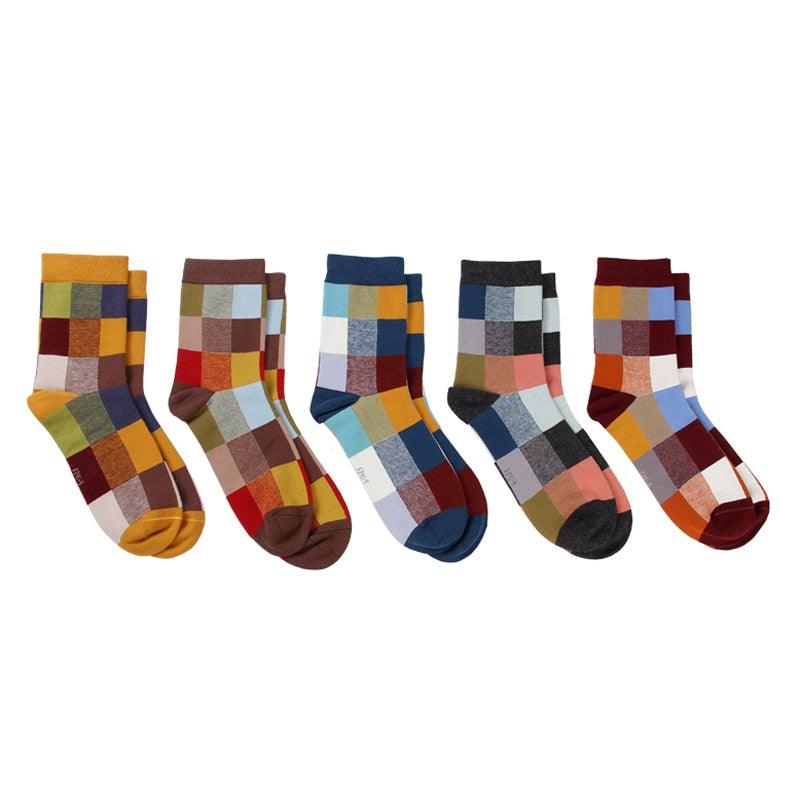 5 Pairs/Lot Combed Cotton Men's Socks - Compression Socks Fashion Colorful Square Dress Socks (TG8)(F92)