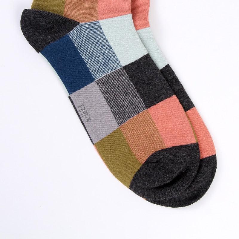 5 Pairs/Lot Combed Cotton Men's Socks - Compression Socks Fashion Colorful Square Dress Socks (TG8)(F92)