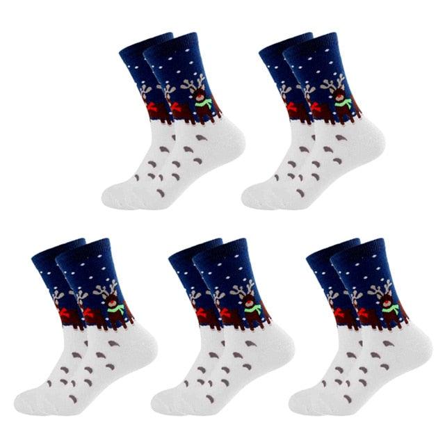 Gorgeous 5 Pairs Cotton Cartoon Christmas Socks - Cute Santa Claus Elk Snow Funny Socks (3WH1)(2WH1)