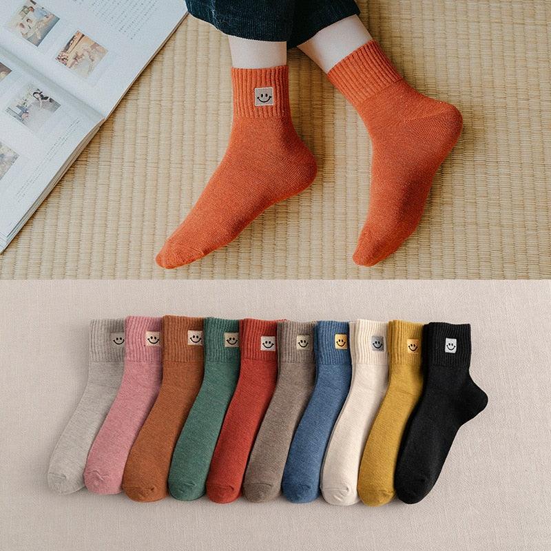 Cute 5 Pairs Women's Cotton Socks - Fashion Solid Color Sock (2WH1)(F87)