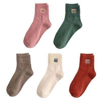 Cute 5 Pairs Women's Cotton Socks - Fashion Solid Color Sock (2WH1)(F87)