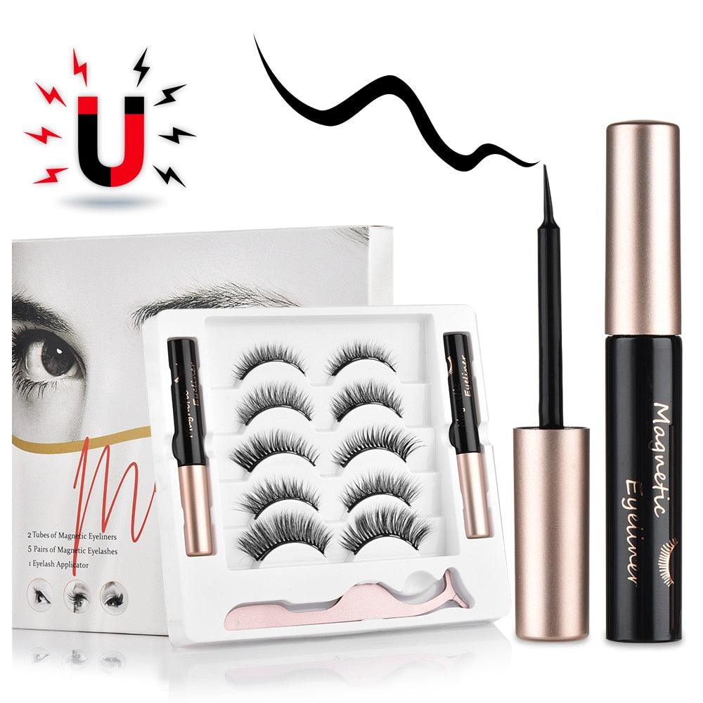 5 pairs Magnetic False Eyelashes Magnet Eyeliner Mink Fake Eyelash Waterproof Liquid Tweezers Set (M2)(1U86)