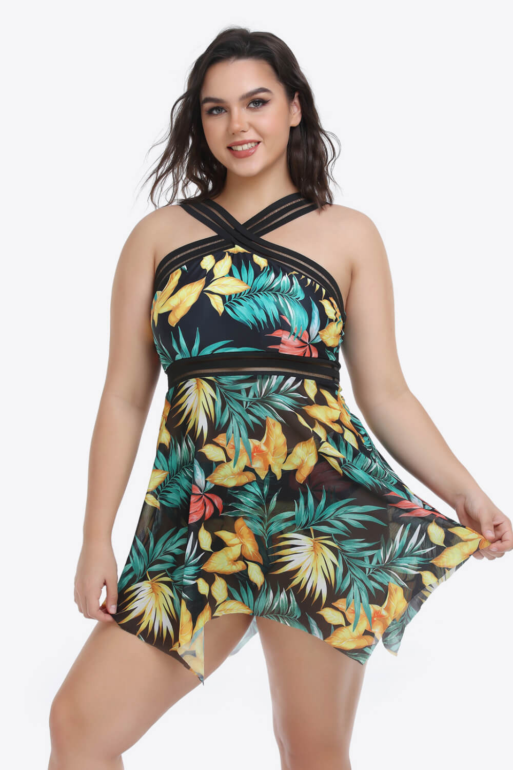 Plus Size Handkerchief-Hem Swim Dress and Bottoms Set (TB13D) T