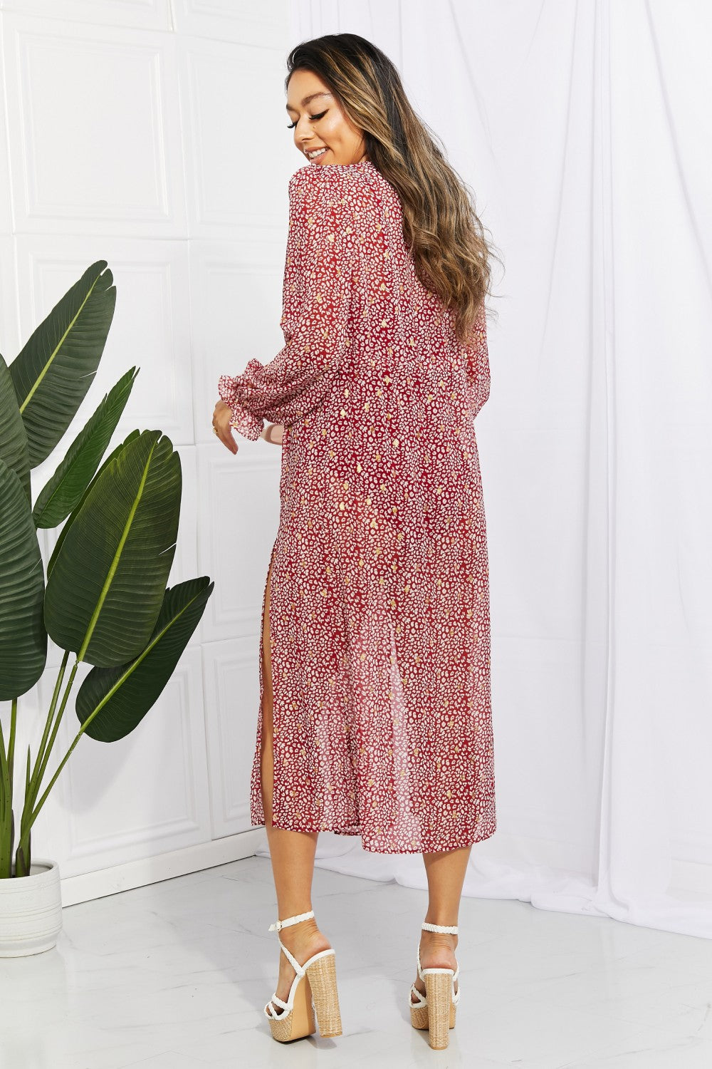 Leopard Tie Waist Flounce Sleeve Cover Up (TB11D) T