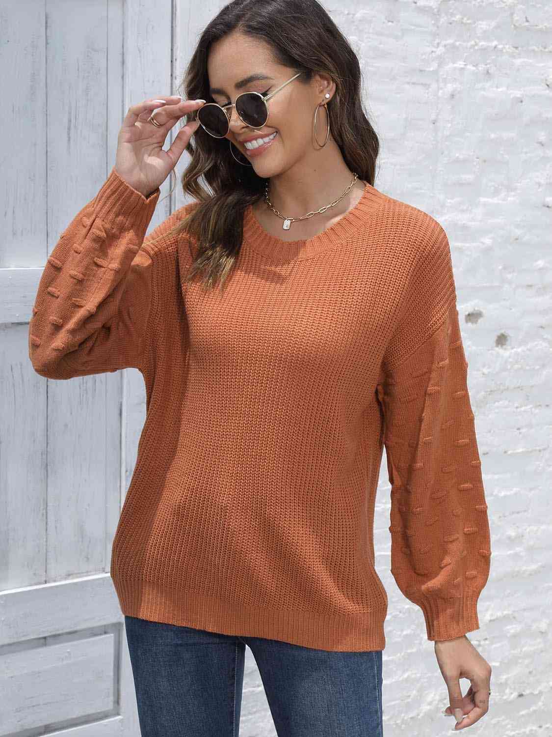Round Neck Dropped Shoulder Sweater - Deals DejaVu
