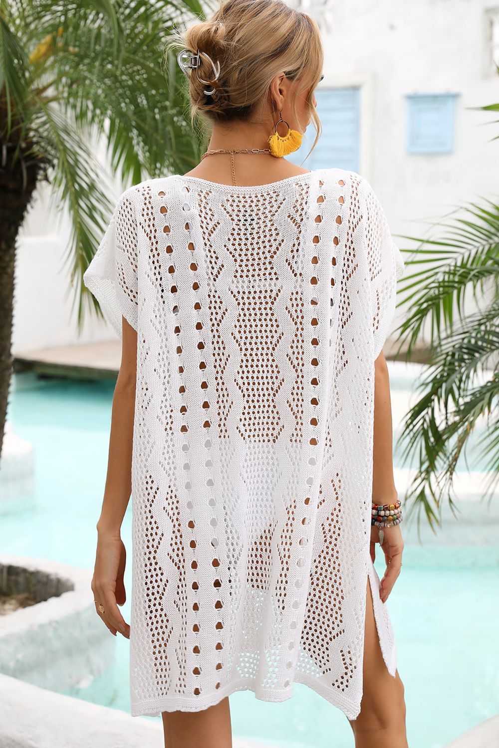 Openwork Plunge Dolman Sleeve Cover-Up Dress (TB11D) T