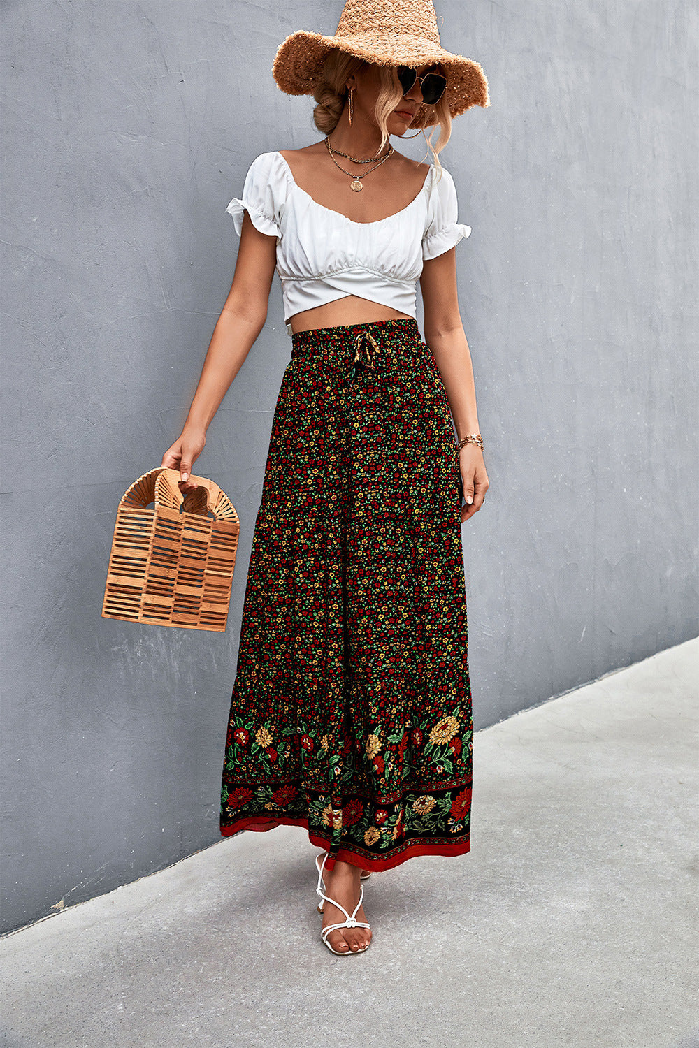 Floral Tied Maxi Skirt (TB7) T