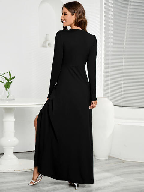 V-Neck Long Sleeve Split Dress (BWM) T - Deals DejaVu