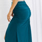 White Birch Full Size Up and Up Ruched Slit Maxi Skirt in Teal (TB7) T - Deals DejaVu