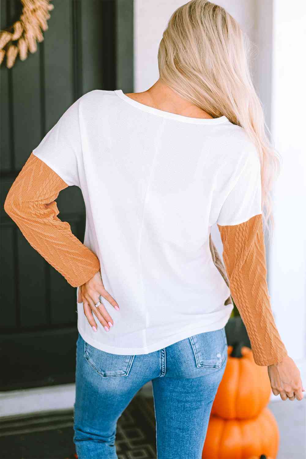 Full Size Color Block Cable-Knit Tops - Deals DejaVu
