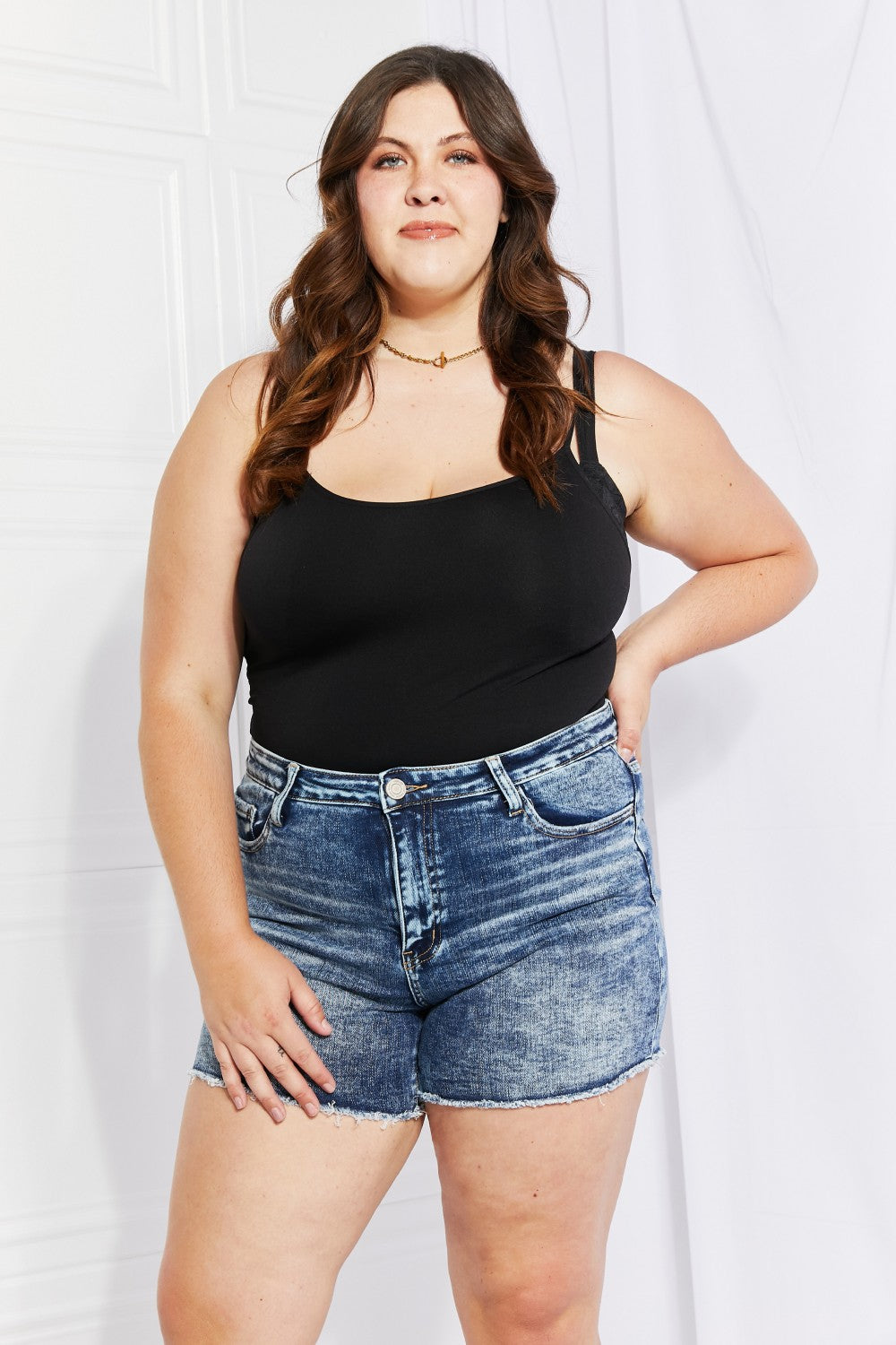 Vervet by Flying Monkey Full Size Raw Hem Denim Shorts (TBL2) T