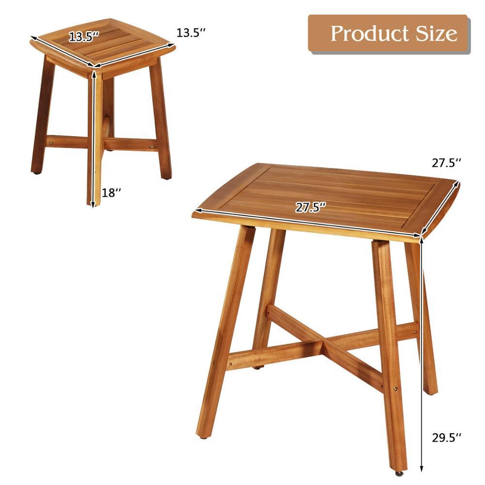 5PCS Acacia Patio Dining Set Outdoor Dining Furniture w/Square Table & 4 Stools (FW1)(FW3)(1U67)