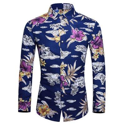 Great Shirt - Men Autumn New Fashion Personality Printing Long Sleeve Shirts (D8)(TM1)