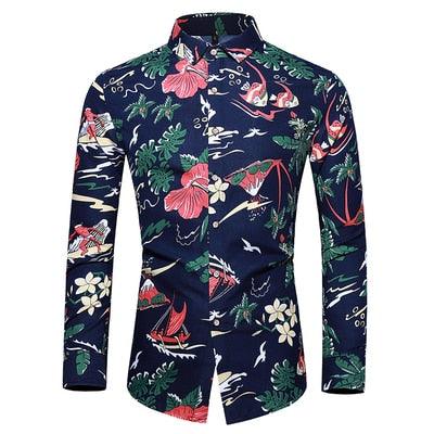 Great Shirt - Men Autumn New Fashion Personality Printing Long Sleeve Shirts (D8)(TM1)