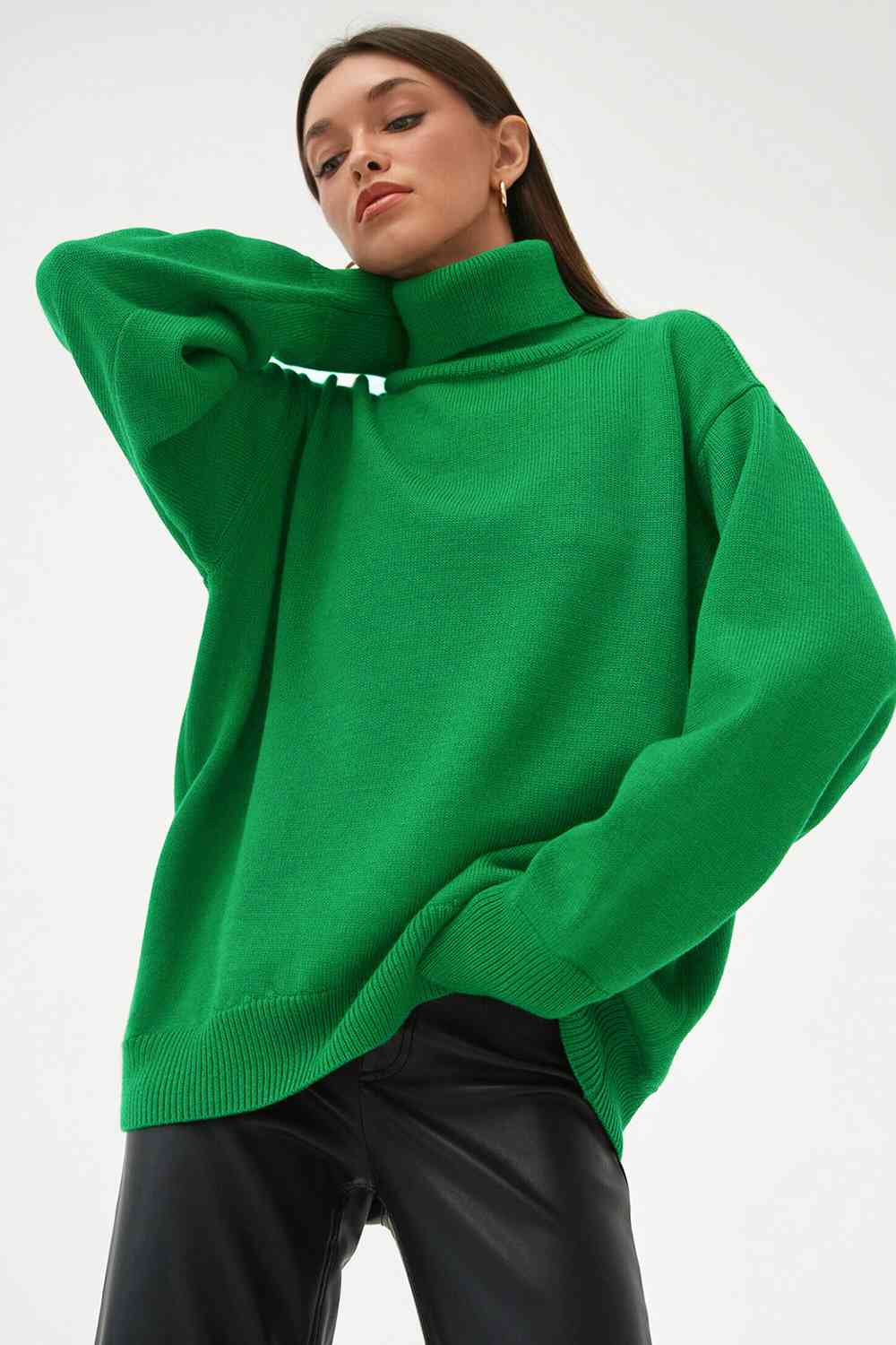 Turtle Neck Dropped Shoulder Sweater - Deals DejaVu