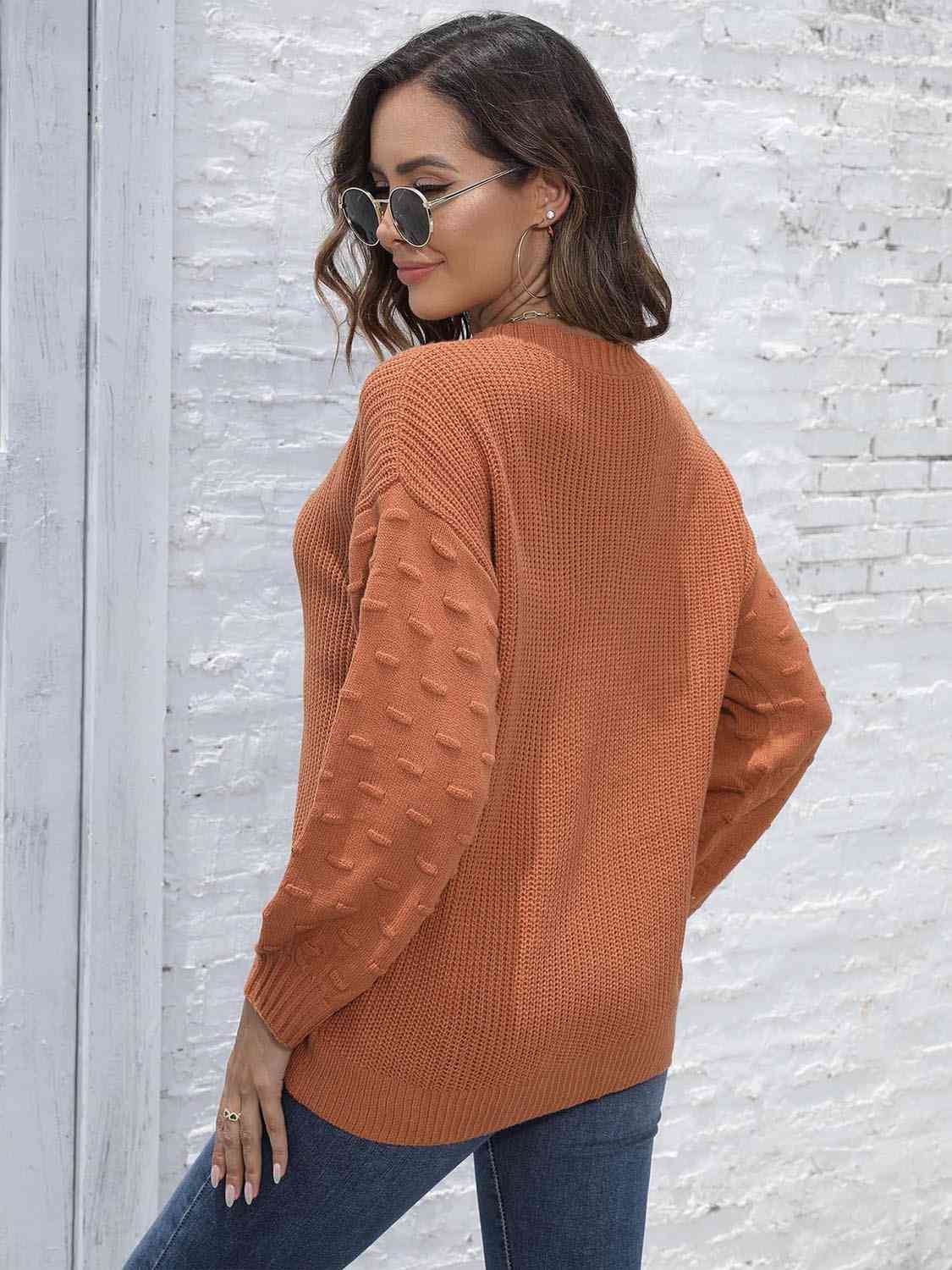 Round Neck Dropped Shoulder Sweater - Deals DejaVu