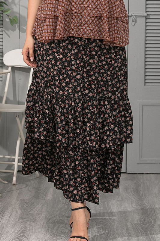 Plus Size Ditsy Floral Layered Maxi Skirt (TB7) T - Deals DejaVu