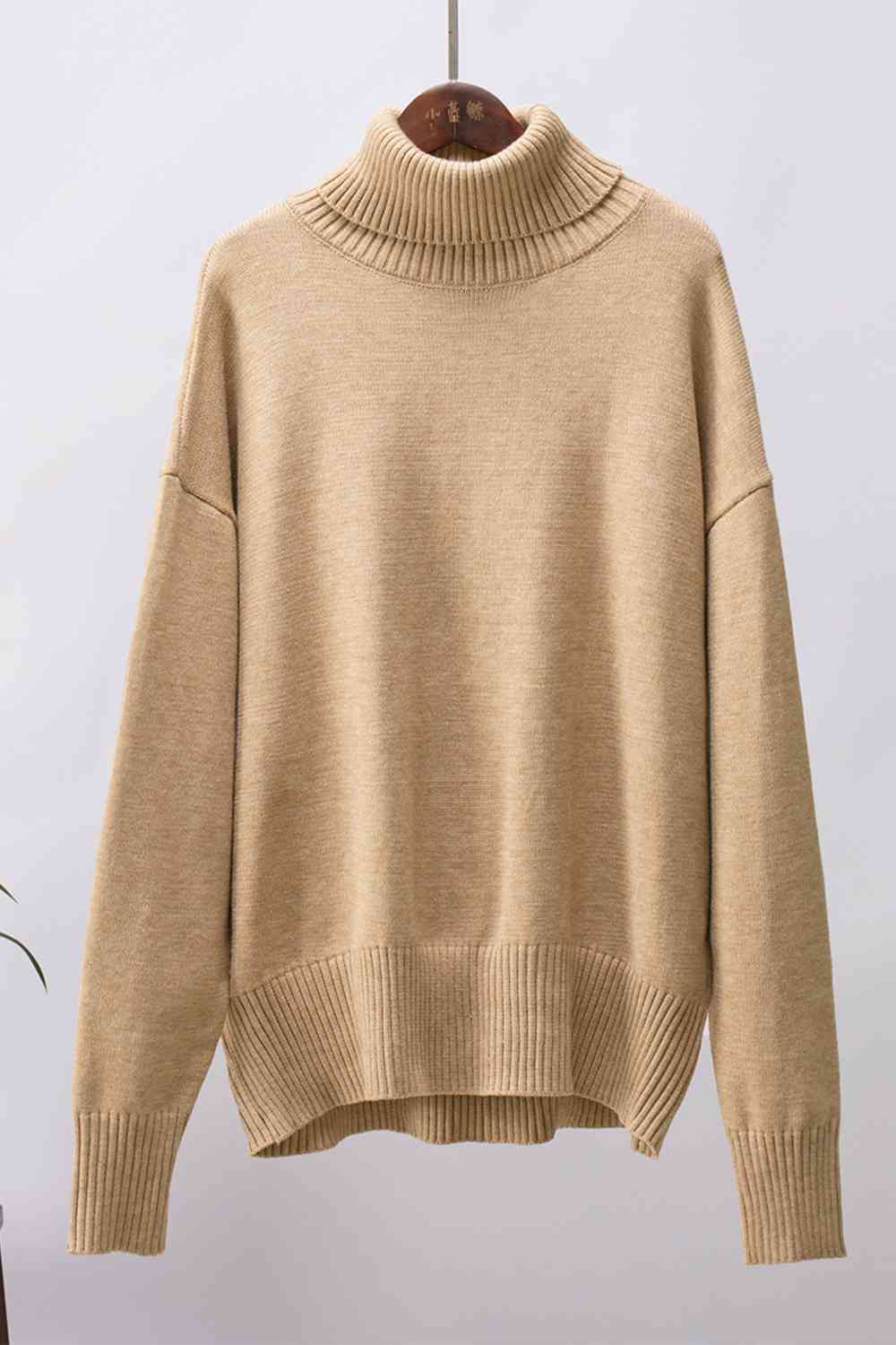 Turtle Neck Dropped Shoulder Sweater - Deals DejaVu