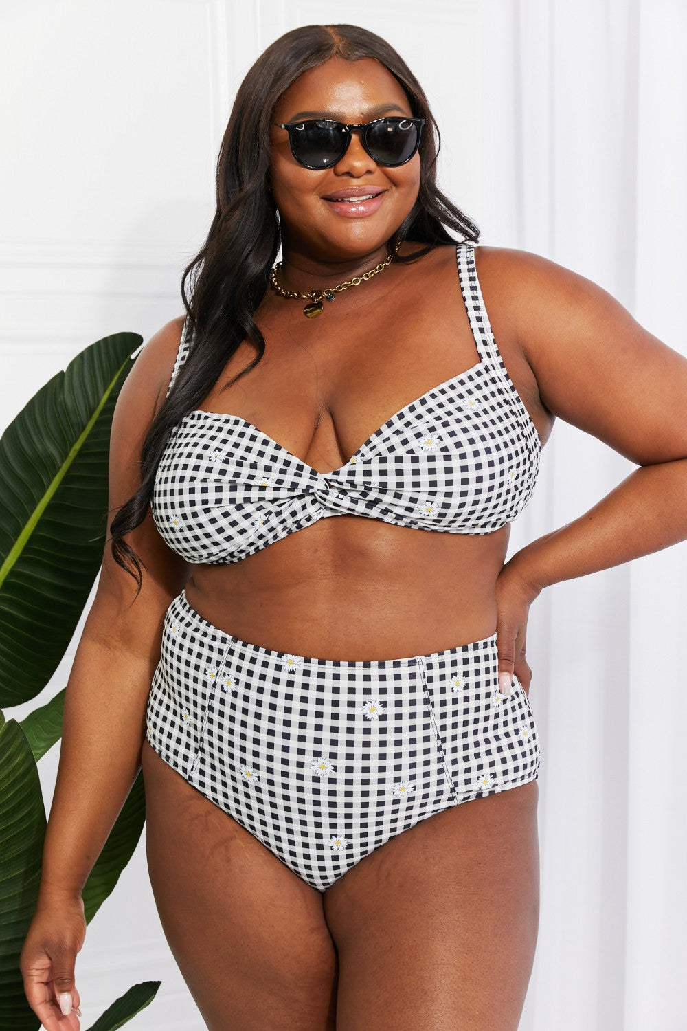 Marina West Swim Take A Dip Twist High-Rise Bikini in Black (TB9D) T