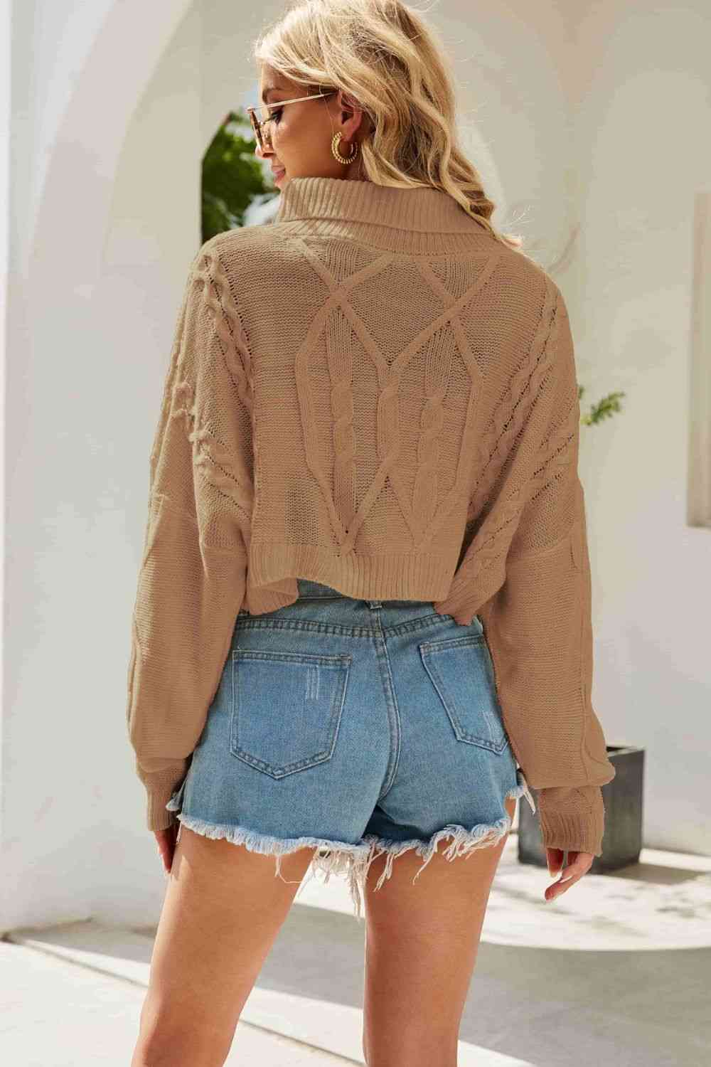 Cable-Knit Turtleneck Cropped Knit Pullover - Deals DejaVu