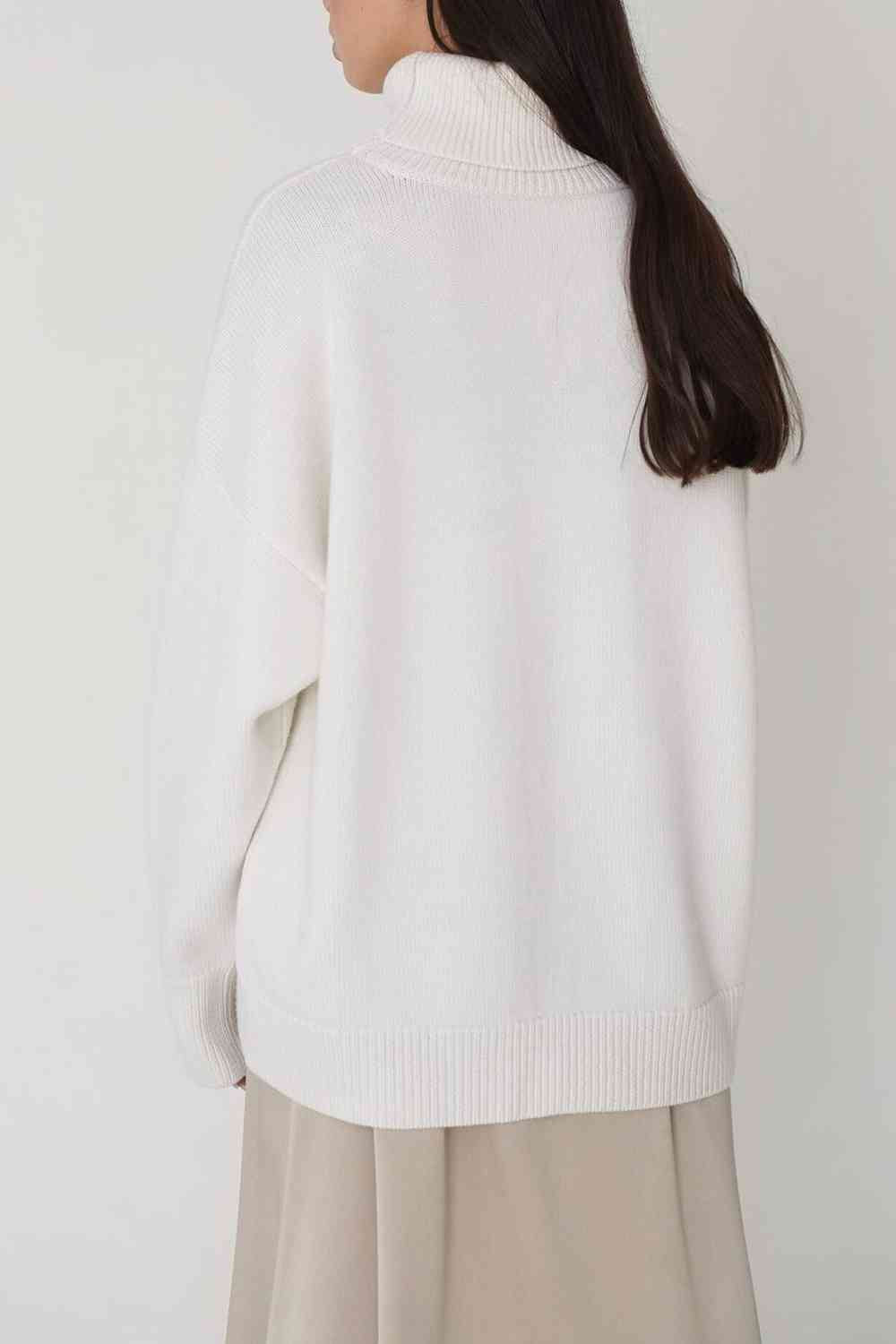 Turtle Neck Dropped Shoulder Sweater - Deals DejaVu
