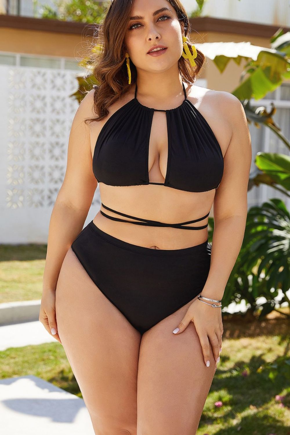 Plus Size Cutout Tied Backless Bikini Set (TB10D) T