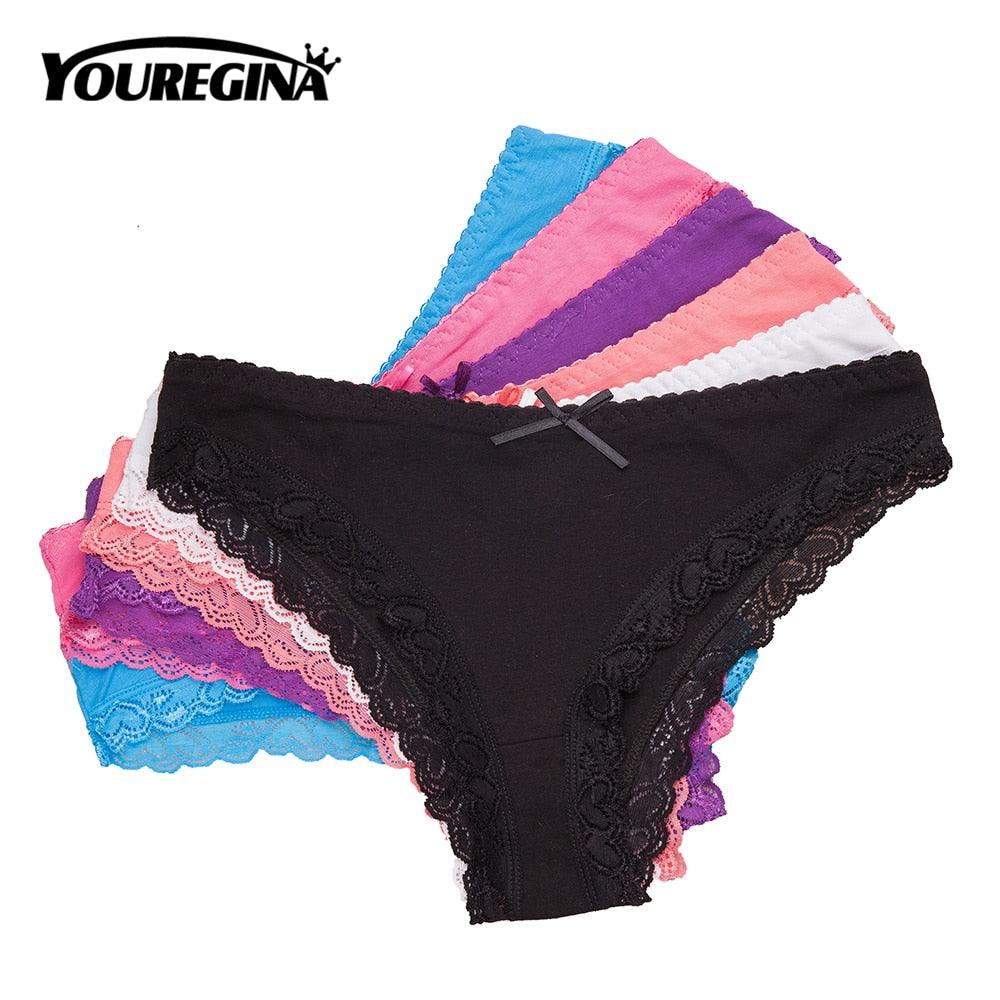 Great 6 Pcs/set Women's Panties - Sexy Lace Cotton Briefs - Solid Colo –  Deals DejaVu