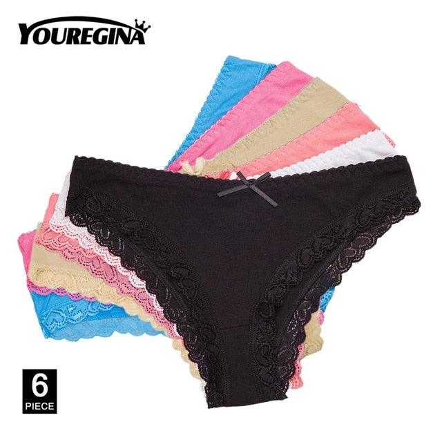 Great 6 Pcs/set Women's Panties - Sexy Lace Cotton Briefs - Solid Color Underwear (D28)(TSP1)(TSP3)