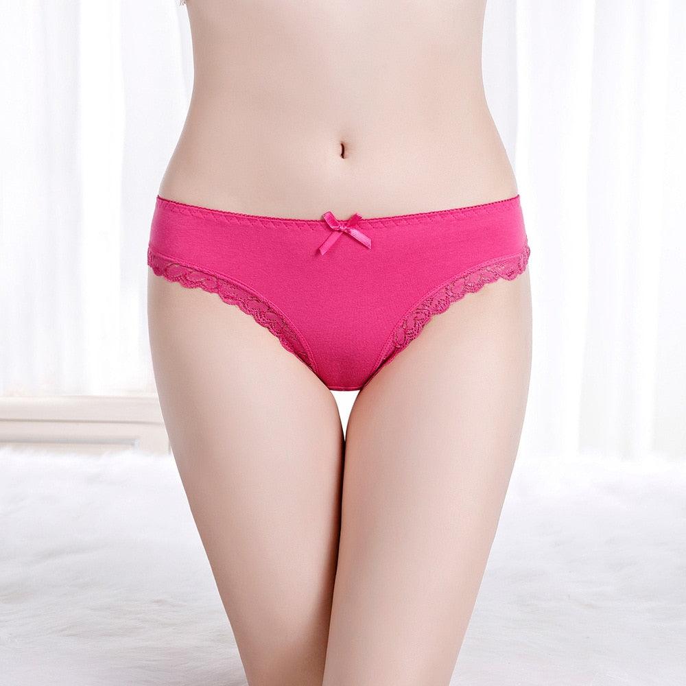 Great 6 Pcs/set Women's Panties - Sexy Lace Cotton Briefs - Solid Color Underwear (D28)(TSP1)(TSP3)