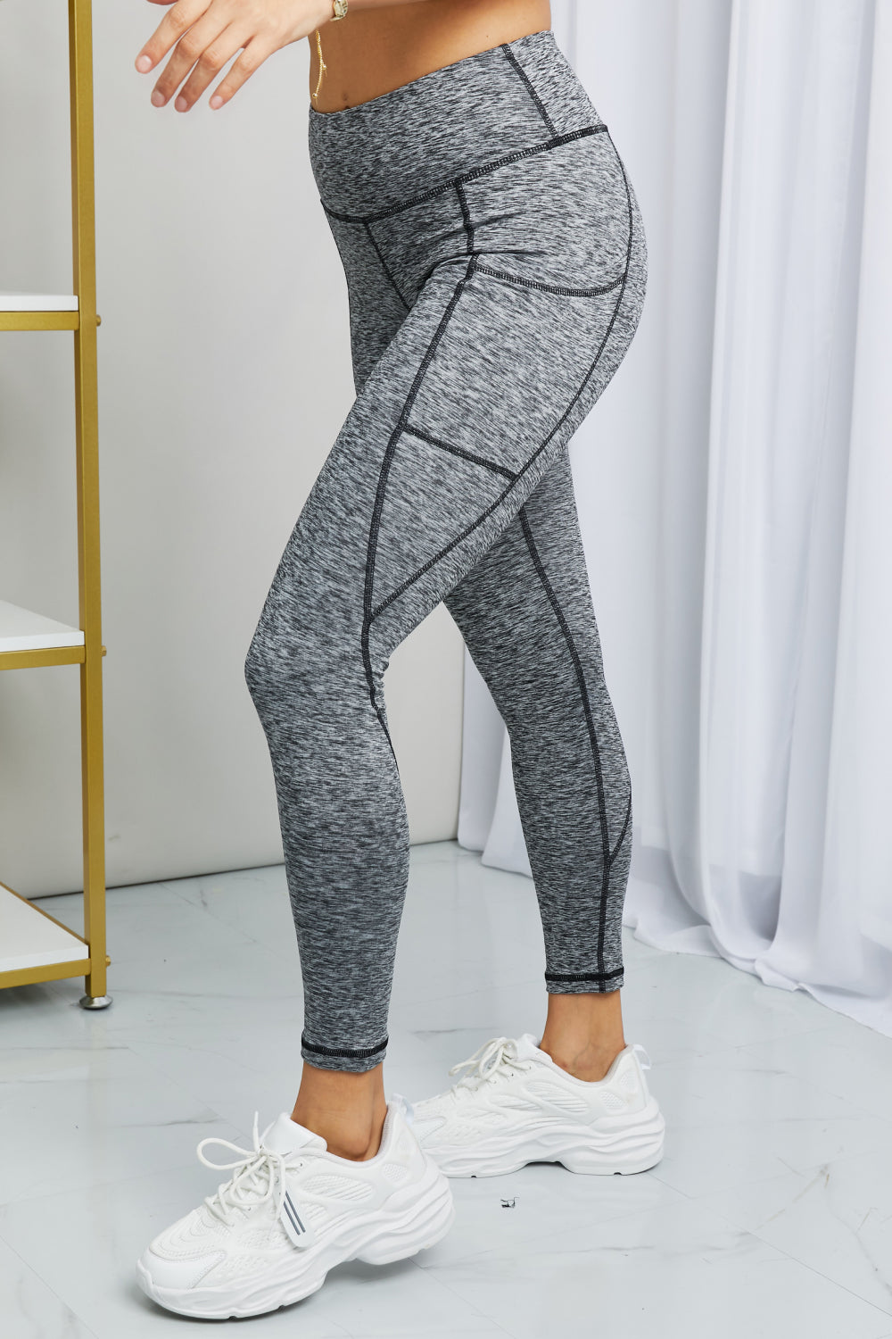 Rae Mode Full Size Heathered Wide Waistband Yoga Leggings (TBL) T