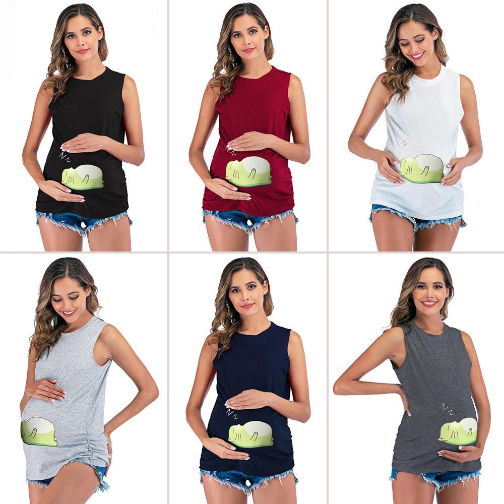 Gorgeous Funny Baby Printed Maternity T-shirt - Sleeveless Tank Vest Belly T Shirt - Pregnancy Tees Tops (Z1)