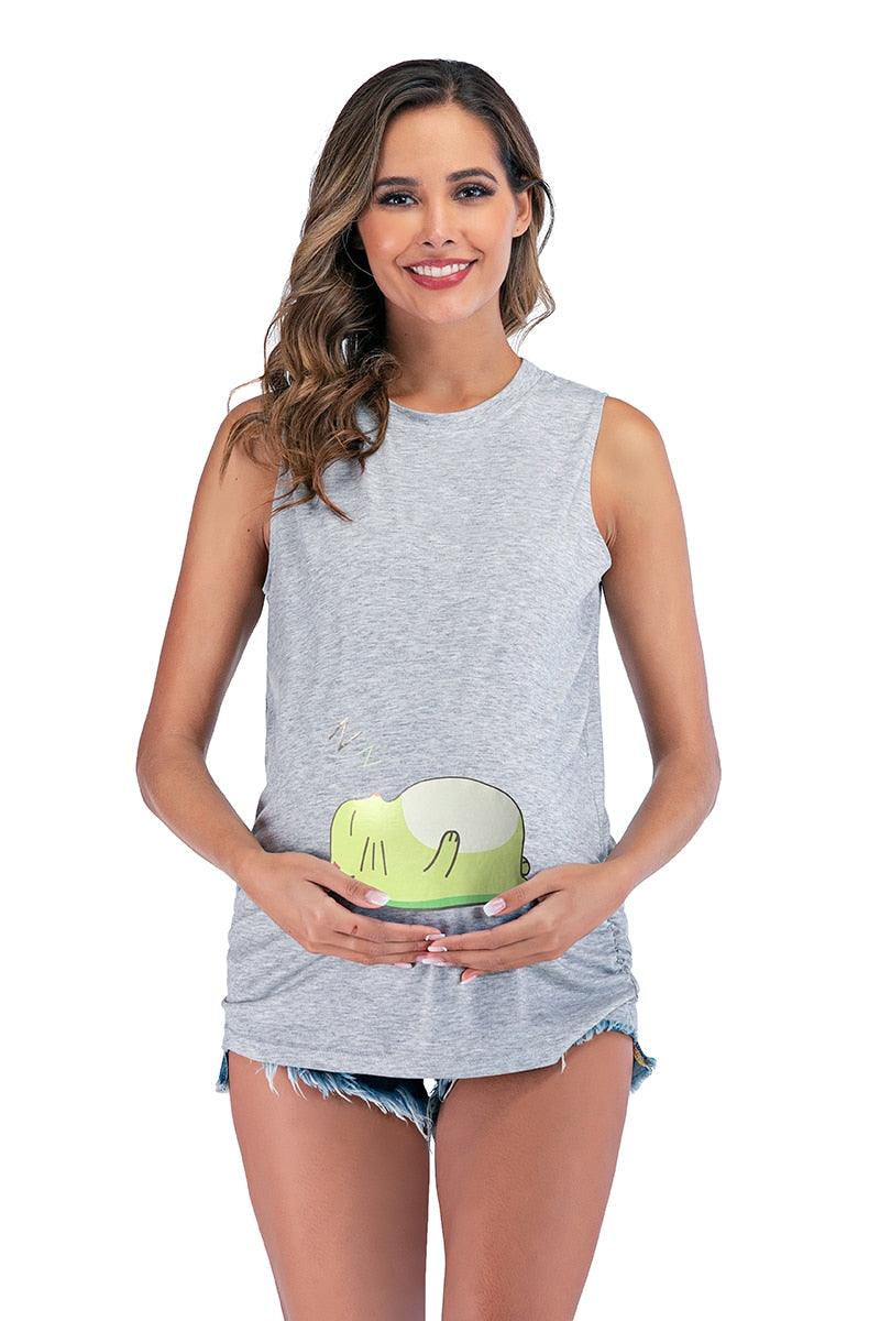 Gorgeous Funny Baby Printed Maternity T-shirt - Sleeveless Tank Vest Belly T Shirt - Pregnancy Tees Tops (Z1)