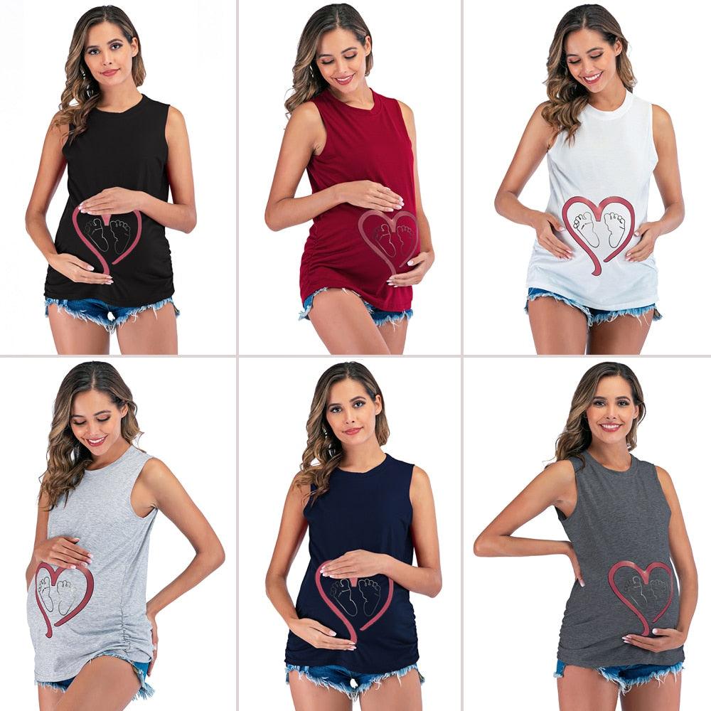 Lovely Funny LOVE Baby Printed Maternity Shirt - Sleeveless Vest Tank Tops - Pregnant Women Summer Casual Pregnancy Tees(Z1)(F4)