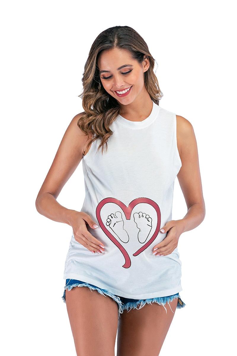 Lovely Funny LOVE Baby Printed Maternity Shirt - Sleeveless Vest Tank Tops - Pregnant Women Summer Casual Pregnancy Tees(Z1)(F4)