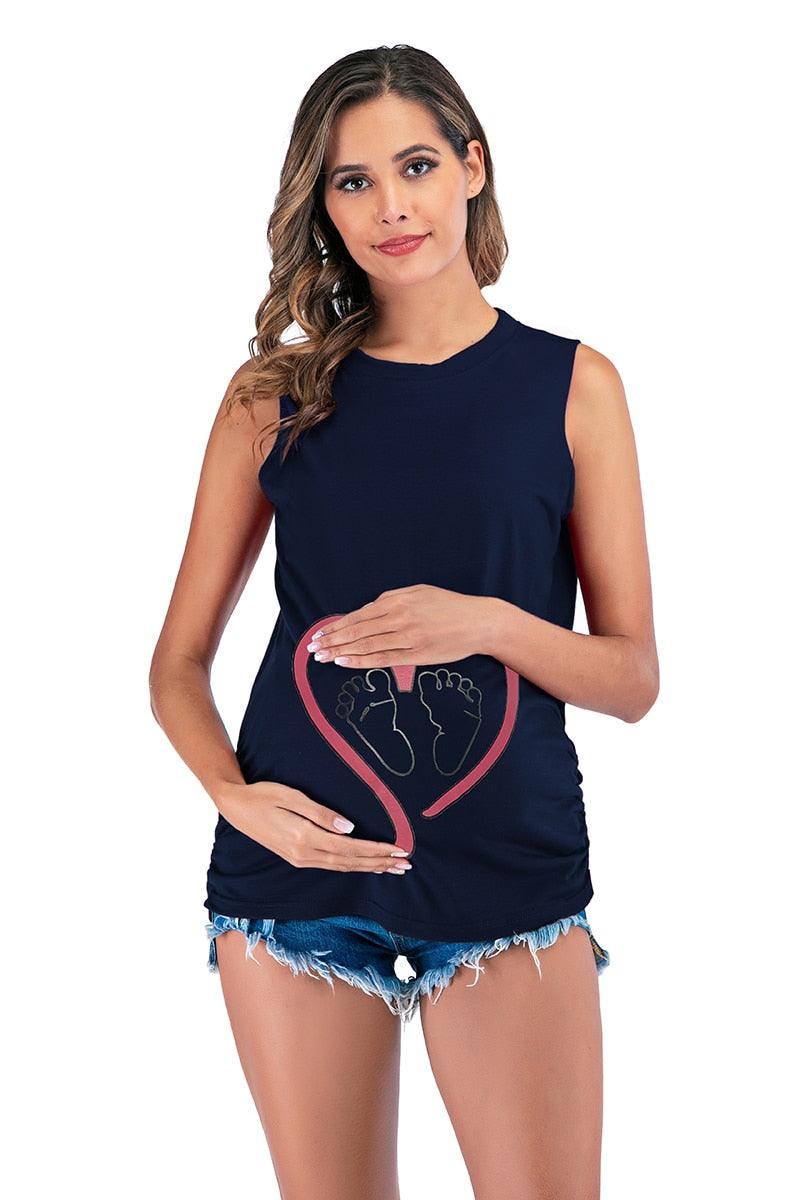 Lovely Funny LOVE Baby Printed Maternity Shirt - Sleeveless Vest Tank Tops - Pregnant Women Summer Casual Pregnancy Tees(Z1)(F4)
