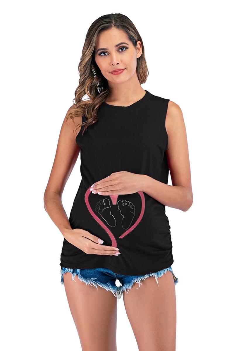 Lovely Funny LOVE Baby Printed Maternity Shirt - Sleeveless Vest Tank Tops - Pregnant Women Summer Casual Pregnancy Tees(Z1)(F4)