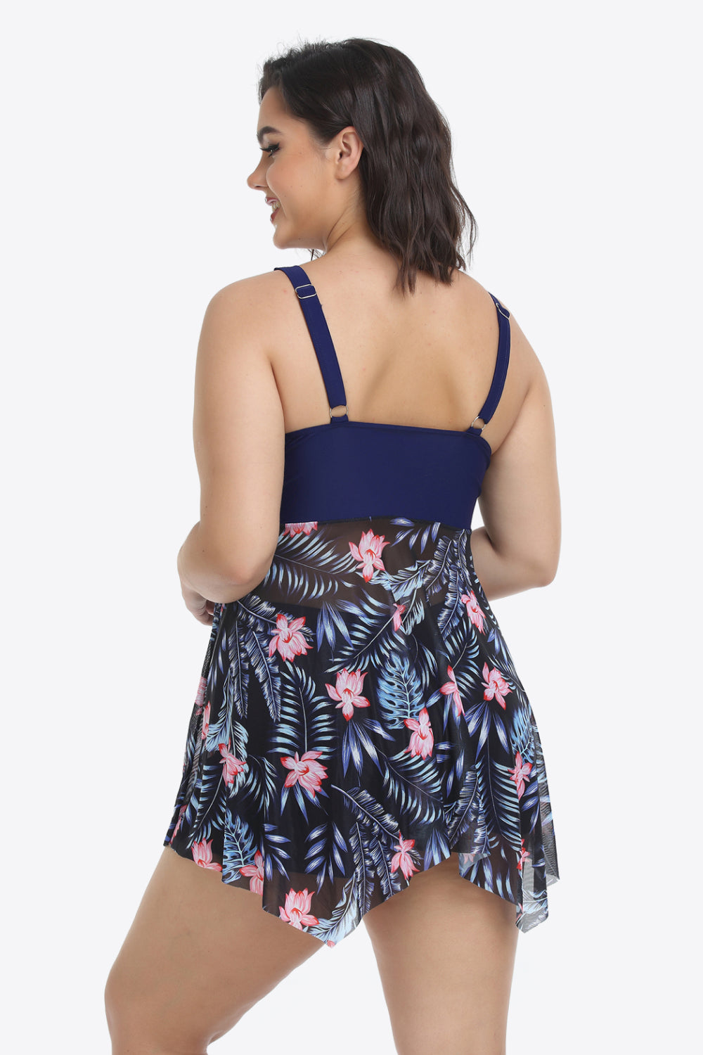 Plus Size Floral Two-Tone Asymmetrical Hem Two-Piece Swimsuit (TB13D) T