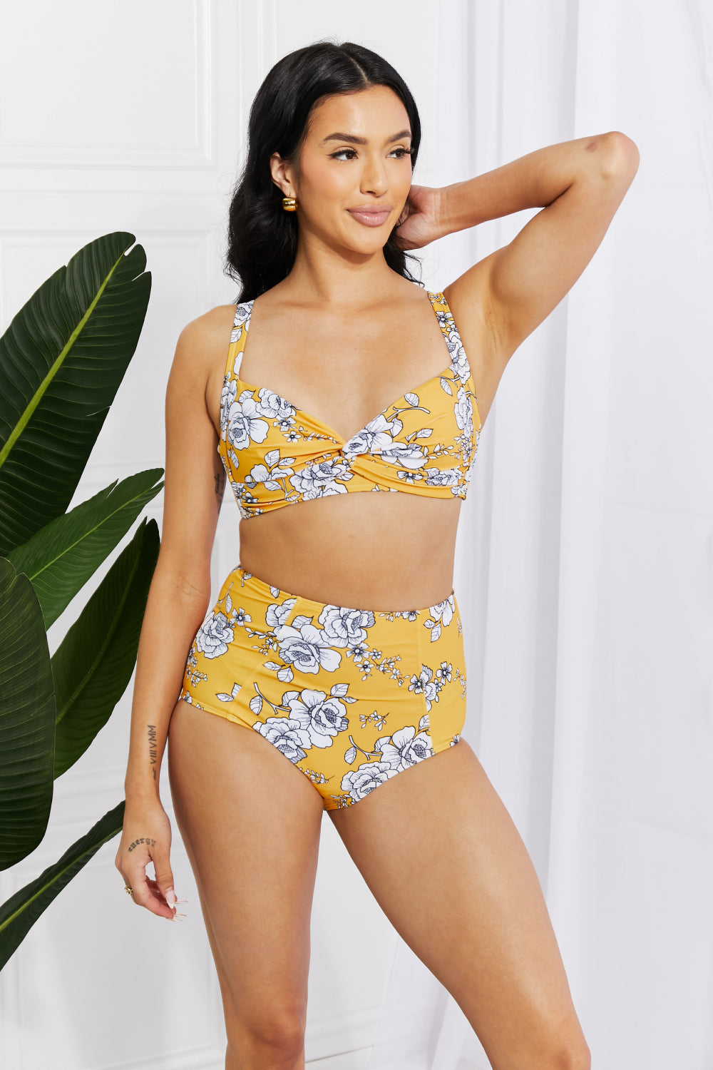 Marina West Swim Take A Dip Twist High-Rise Bikini in Mustard (TB9D) T