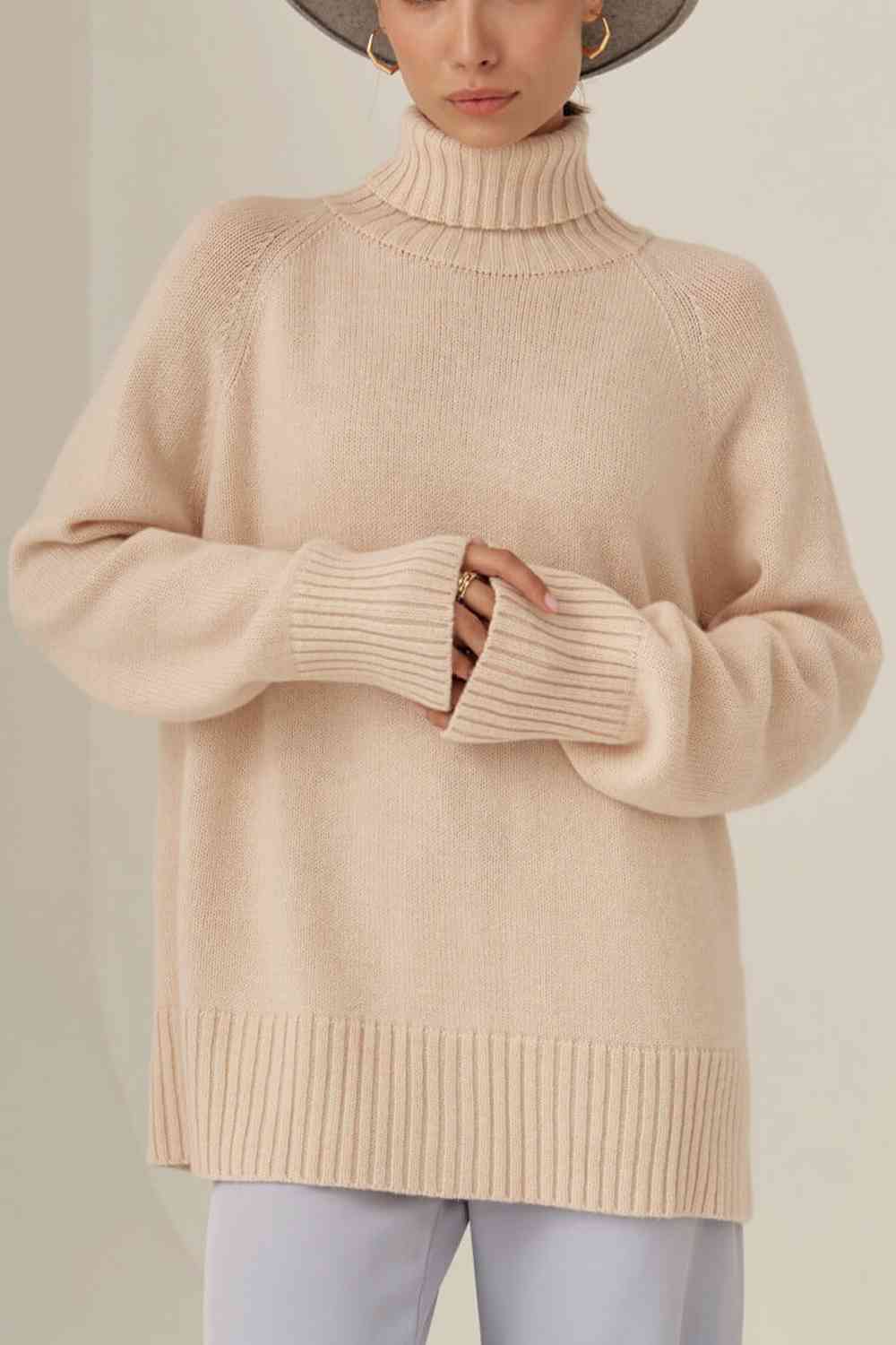 Turtle Neck Raglan Sleeve Sweater - Deals DejaVu