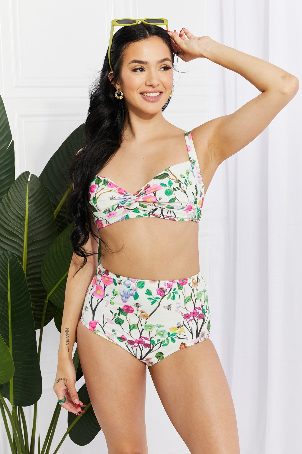 Marina West Swim Take A Dip Twist High-Rise Bikini in Cream (TB9D) T