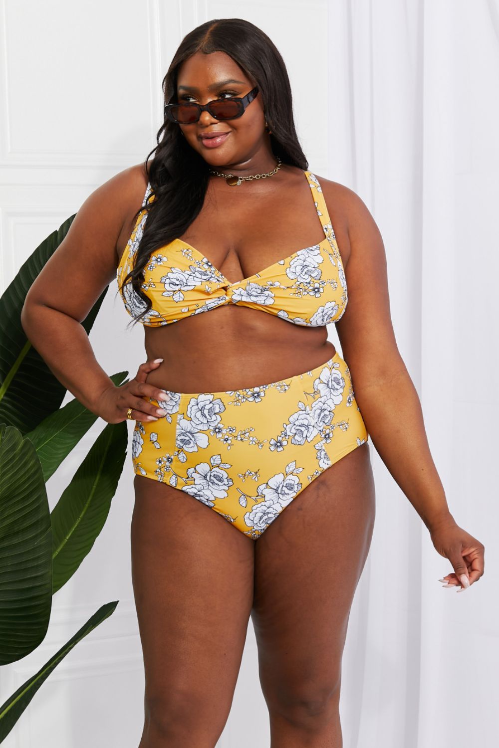 Marina West Swim Take A Dip Twist High-Rise Bikini in Mustard (TB9D) T