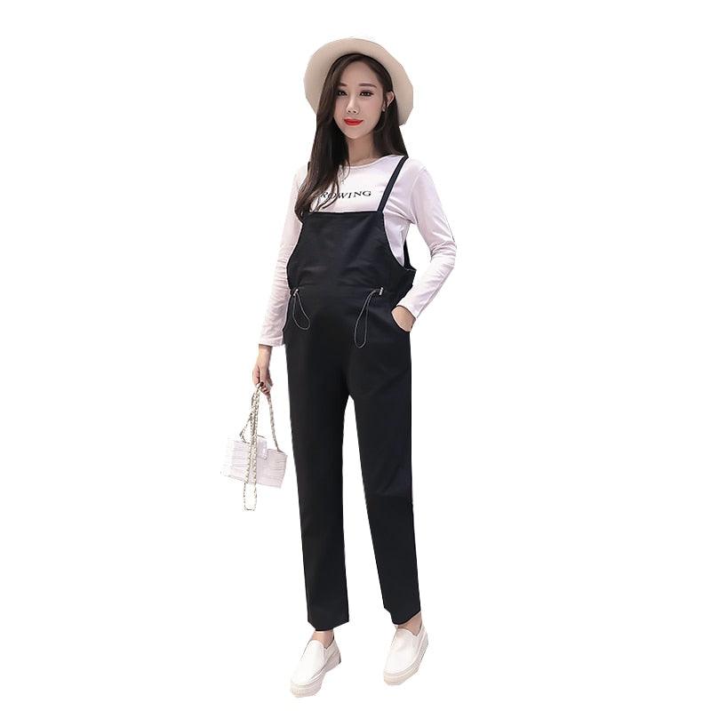 Cotton Maternity Bib Pants- Fashion Jumpsuit - Pregnant Women - Pregnancy Drawstring Slim Waist Overalls Pants (Z3)(F4)