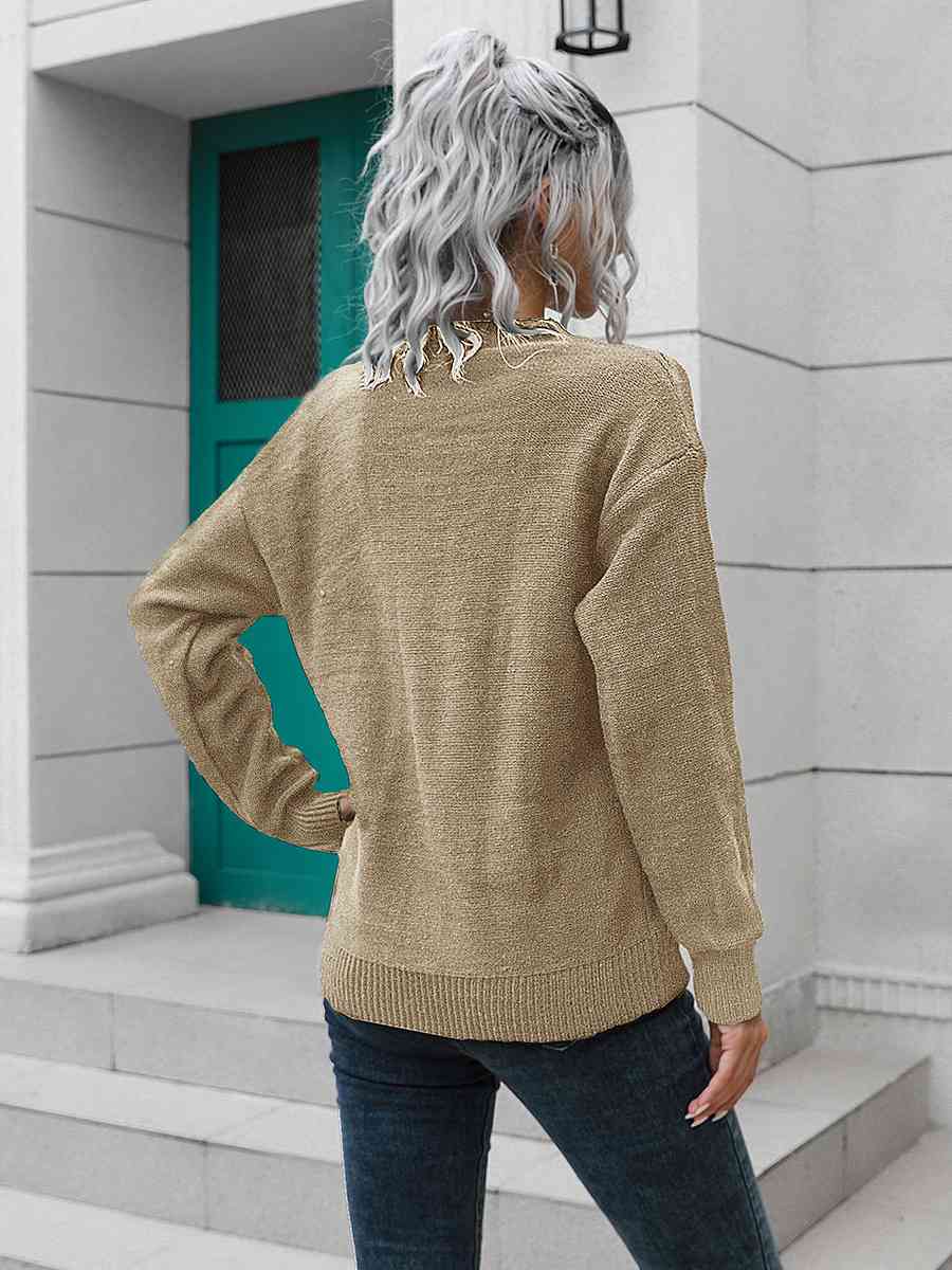 Dropped Shoulder Button Detail Sweater - Deals DejaVu