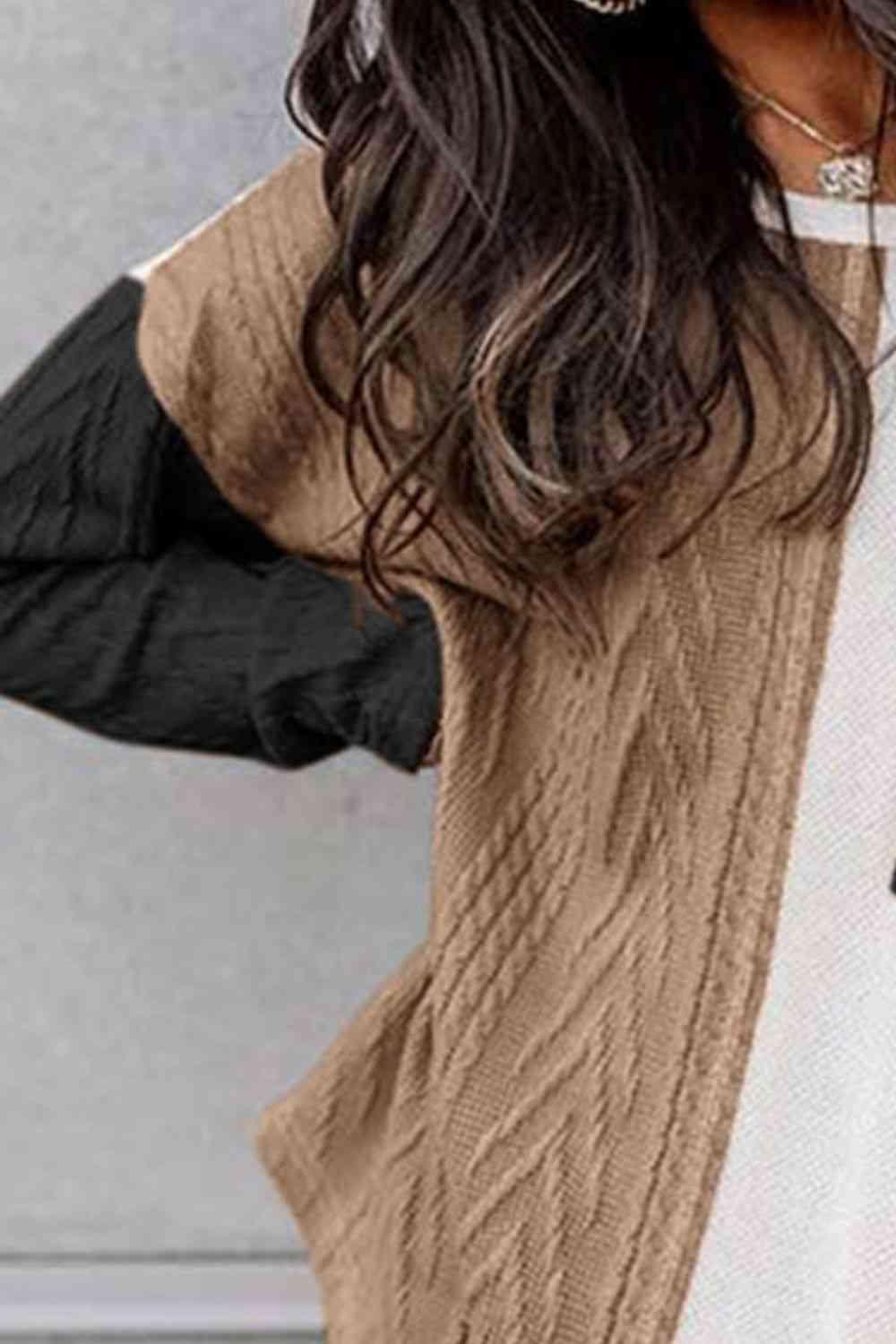 Full Size Color Block Cable-Knit Tops - Deals DejaVu