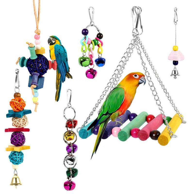 6Pcs/Set Bird Parrot Toys Wooden Hanging Swing Hammock Climbing Ladders Perches (8W4)(F76)
