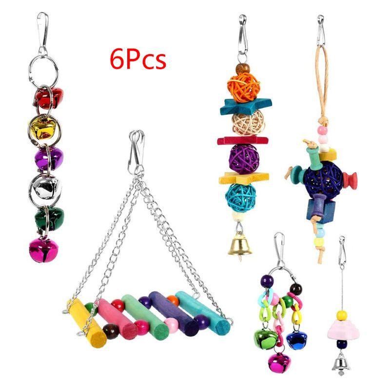 6Pcs/Set Bird Parrot Toys Wooden Hanging Swing Hammock Climbing Ladders Perches (8W4)(F76)