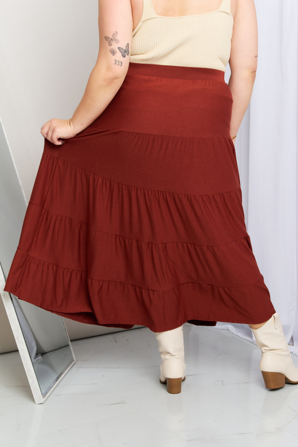 Zenana Full Size Wide Waistband Tiered Midi Skirt (TB7) T
